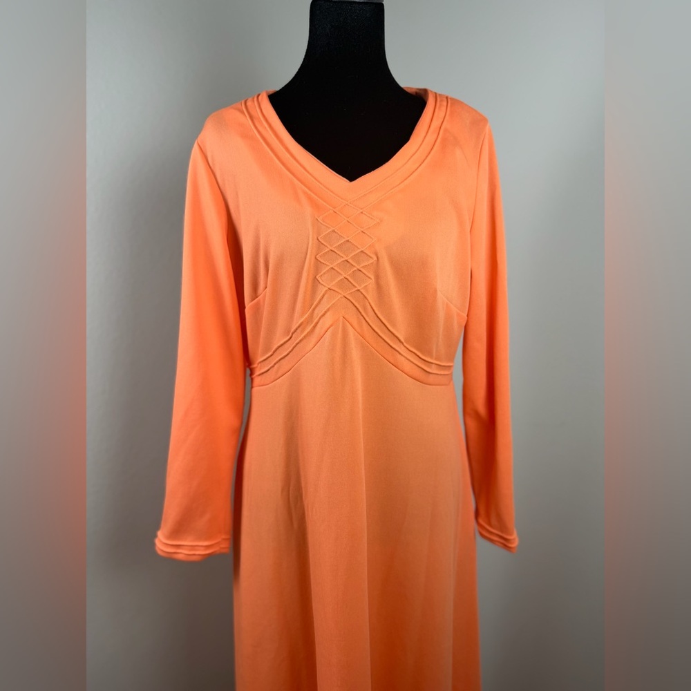 Vintage Lady Laura Toni Todd Neon Orange 70s Maxi Dress L/S - Picture 3 of 16